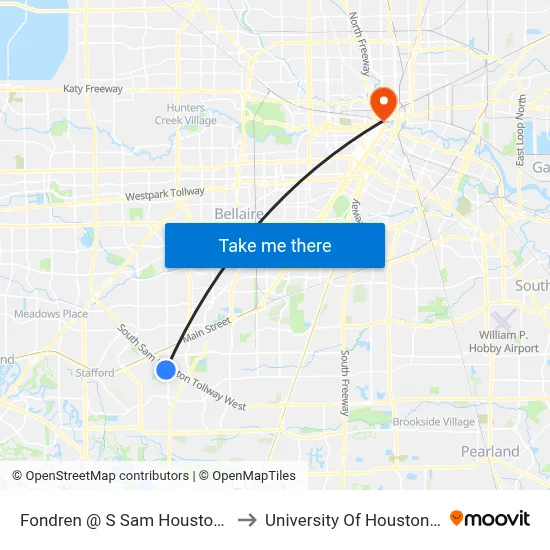 Fondren @ S Sam Houston W Pkwy MB to University Of Houston-Downtown map
