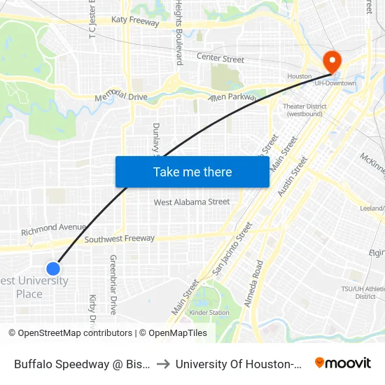 Buffalo Speedway   @ Bissonnet St to University Of Houston-Downtown map