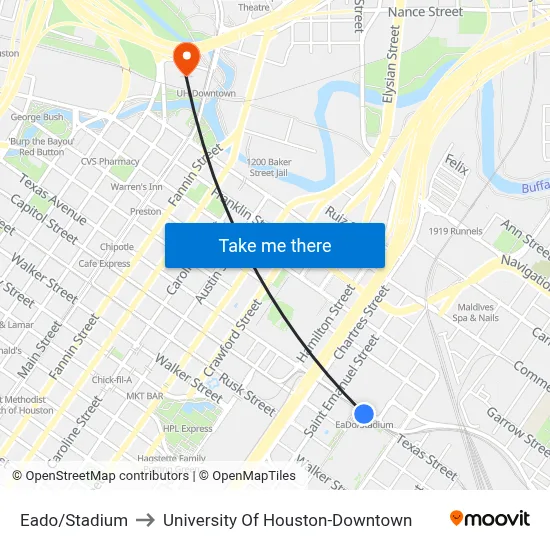 Eado/Stadium to University Of Houston-Downtown map