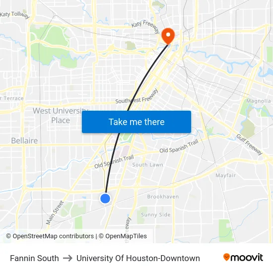 Fannin South to University Of Houston-Downtown map