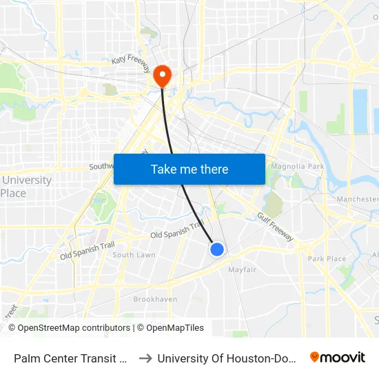 Palm Center Transit Center to University Of Houston-Downtown map