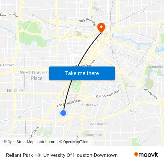 Reliant Park to University Of Houston-Downtown map