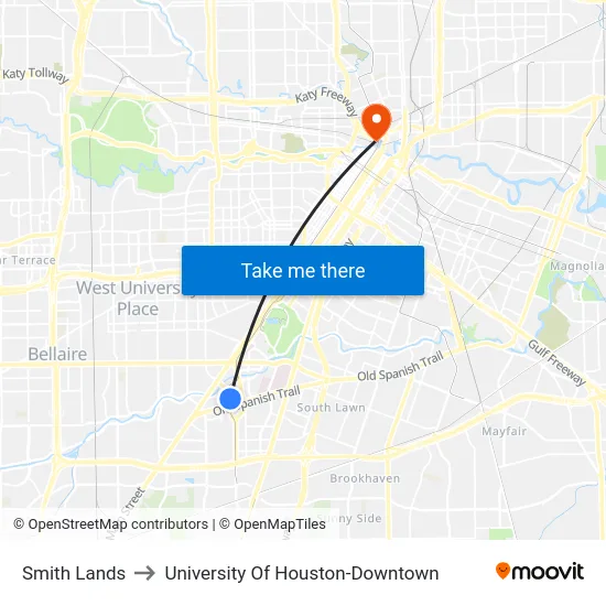 Smith Lands to University Of Houston-Downtown map