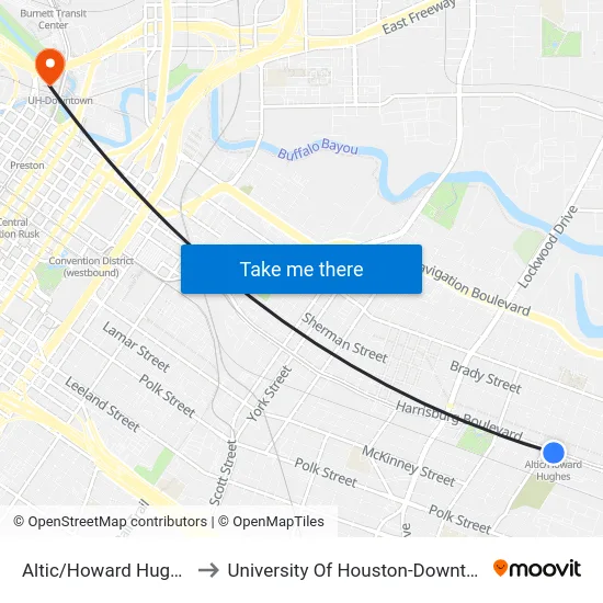 Altic/Howard Hughes to University Of Houston-Downtown map