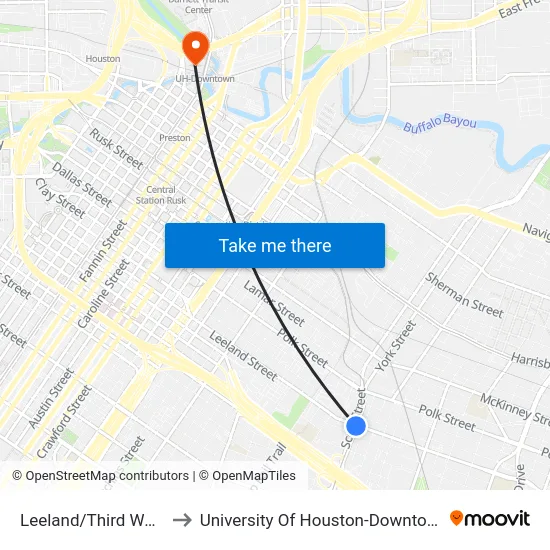 Leeland/Third Ward to University Of Houston-Downtown map
