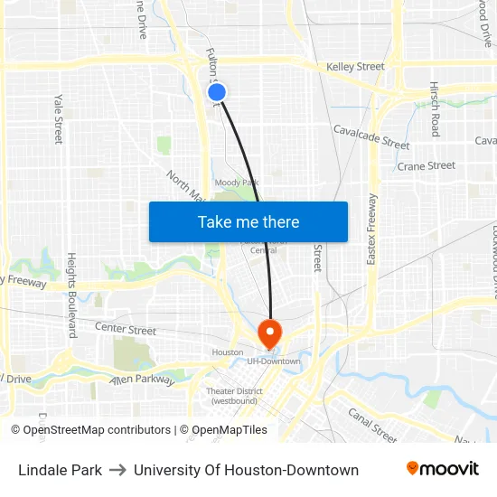 Lindale Park to University Of Houston-Downtown map