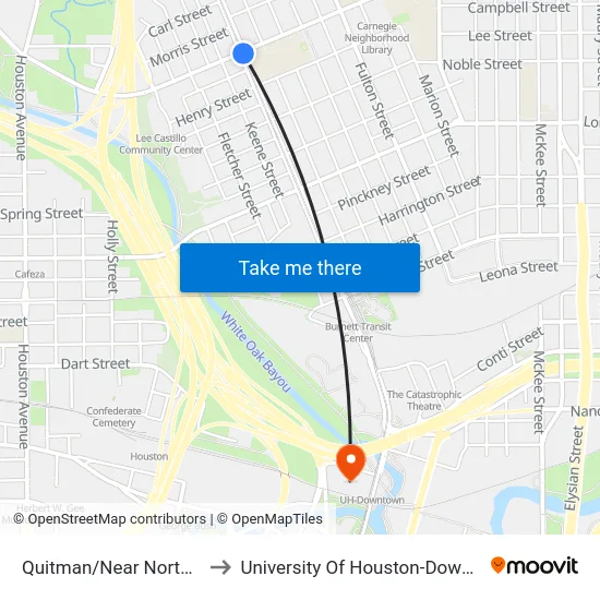Quitman/Near Northside to University Of Houston-Downtown map