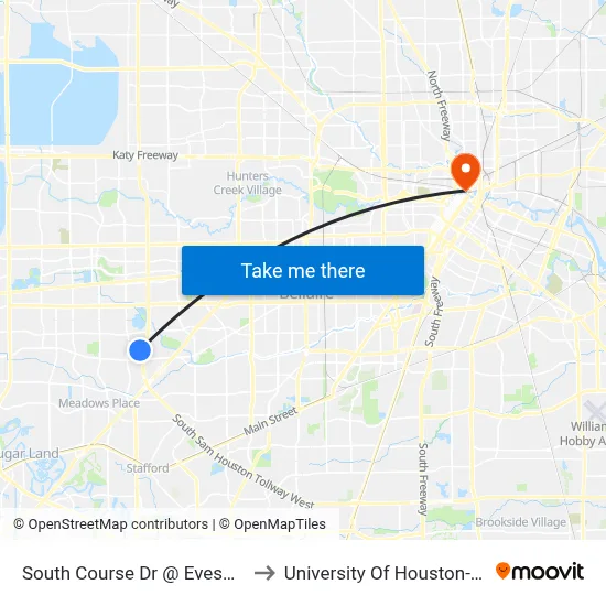 South Course Dr @ Evesborough MB to University Of Houston-Downtown map