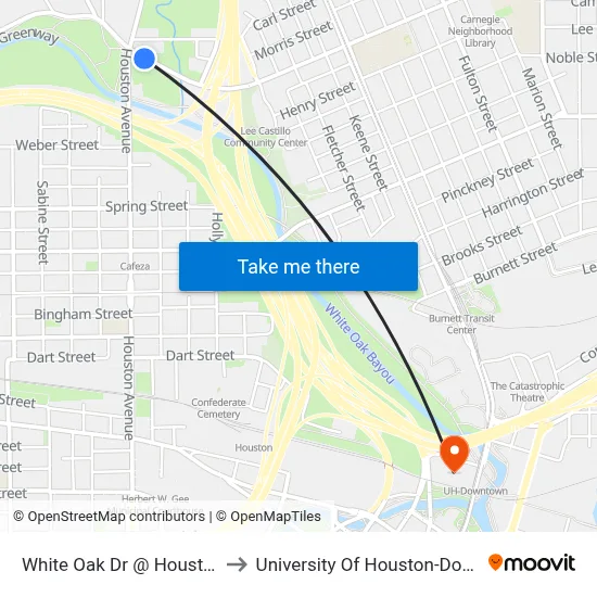 White Oak Dr @ Houston Ave to University Of Houston-Downtown map