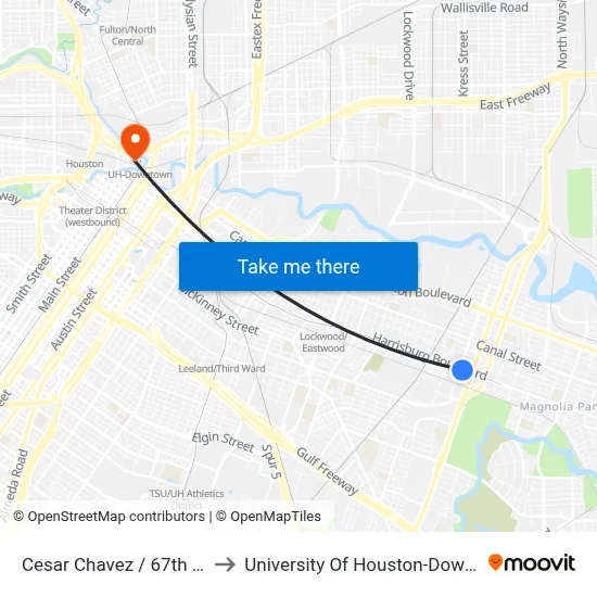 Cesar Chavez / 67th St Eb to University Of Houston-Downtown map