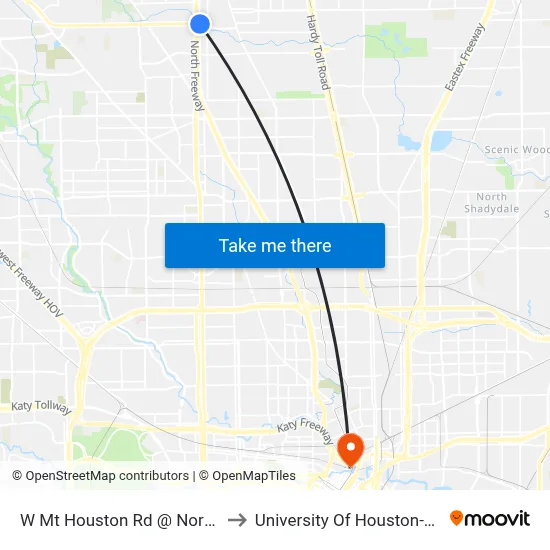W Mt Houston Rd @ North Freeway to University Of Houston-Downtown map