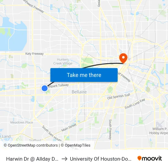 Harwin Dr @ Allday Dr Mb2 to University Of Houston-Downtown map