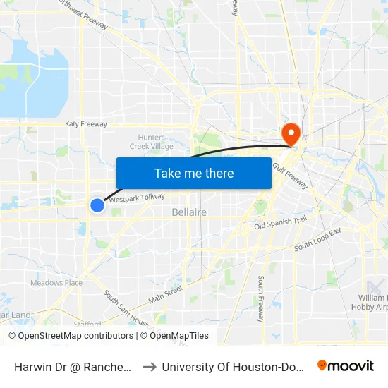 Harwin Dr @ Ranchester Dr to University Of Houston-Downtown map