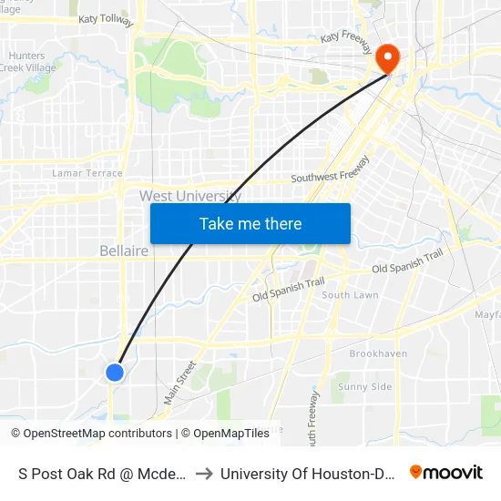 S Post Oak Rd @ Mcdermed Dr to University Of Houston-Downtown map