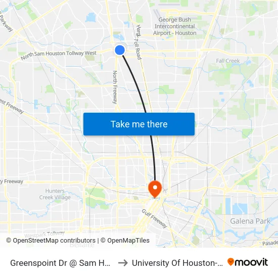 Greenspoint Dr @ Sam Houston Pkwy to University Of Houston-Downtown map
