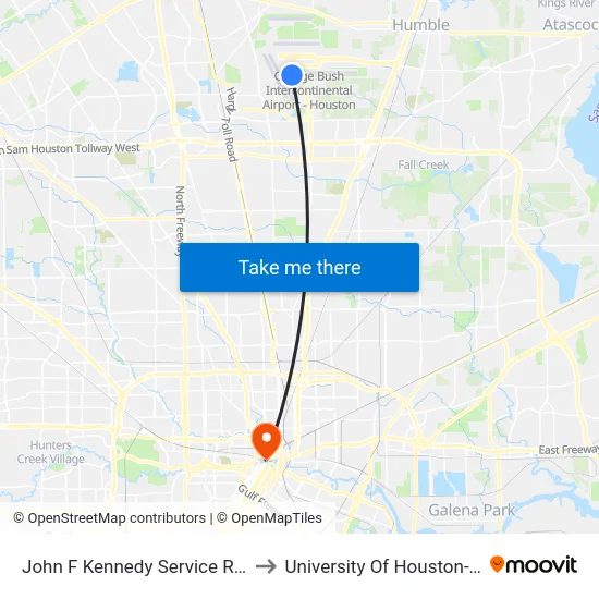 John F Kennedy Service Rd @ Fed Ex* to University Of Houston-Downtown map