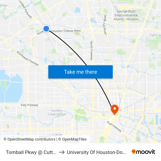 Tomball Pkwy @ Cutten Rd to University Of Houston-Downtown map