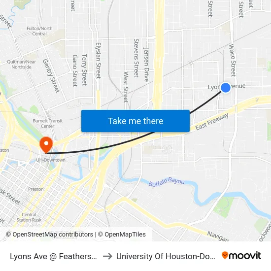 Lyons Ave @ Featherstone St to University Of Houston-Downtown map