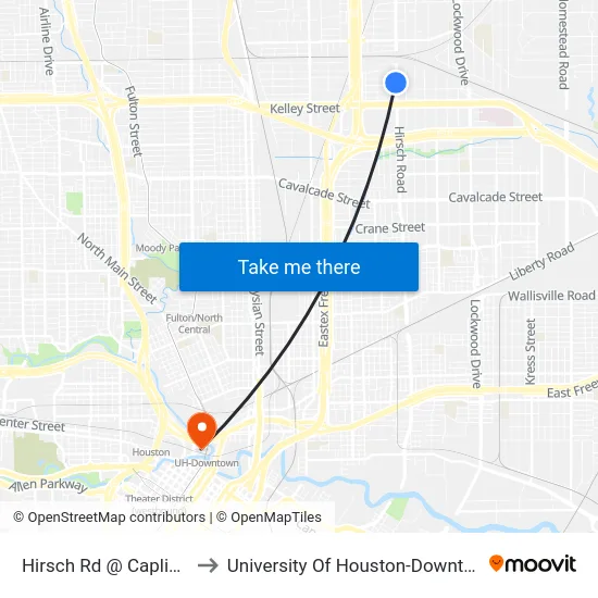 Hirsch Rd @ Caplin St to University Of Houston-Downtown map