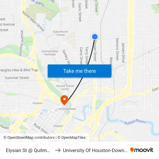 Elysian St @ Quitman St to University Of Houston-Downtown map