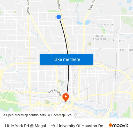 Little York Rd @ Mcgallion Rd to University Of Houston-Downtown map