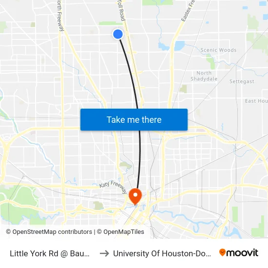 Little York Rd @ Bauman Rd to University Of Houston-Downtown map