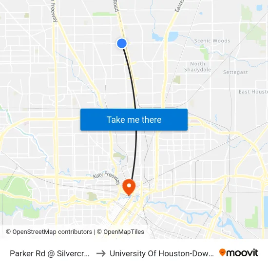 Parker Rd @ Silvercrest St to University Of Houston-Downtown map