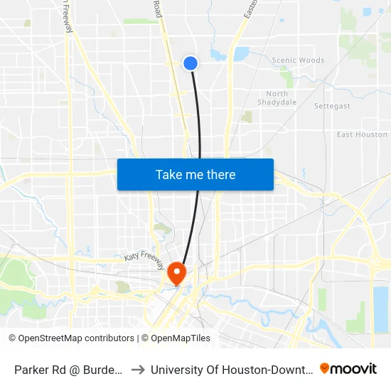 Parker Rd @ Burden St to University Of Houston-Downtown map