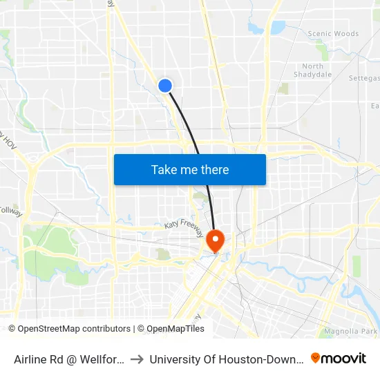 Airline Rd @ Wellford St to University Of Houston-Downtown map