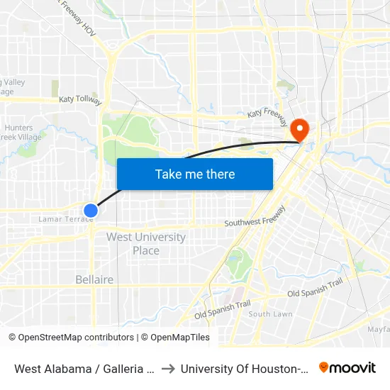 West Alabama / Galleria Station Nb to University Of Houston-Downtown map