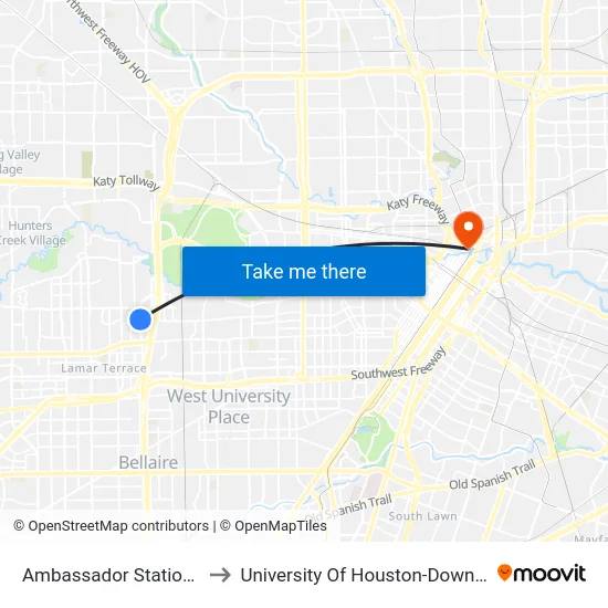 Ambassador Station Nb to University Of Houston-Downtown map