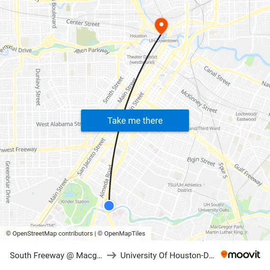 South Freeway @ Macgregor Rd to University Of Houston-Downtown map