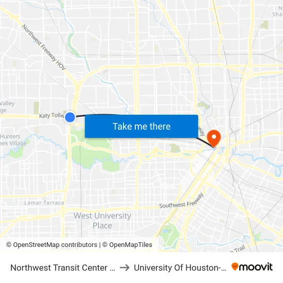 Northwest Transit Center - Platform 1 to University Of Houston-Downtown map