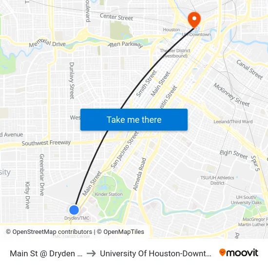 Main St @ Dryden Rd to University Of Houston-Downtown map