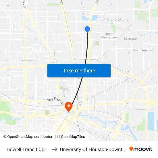 Tidwell Transit Center to University Of Houston-Downtown map