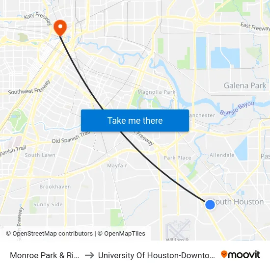 Monroe Park & Ride to University Of Houston-Downtown map