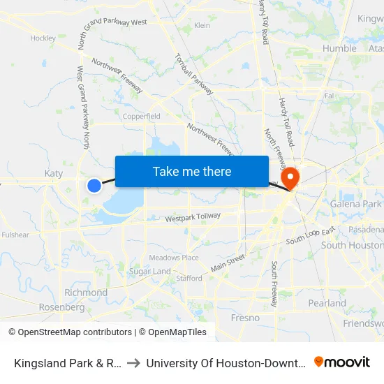 Kingsland Park & Ride to University Of Houston-Downtown map