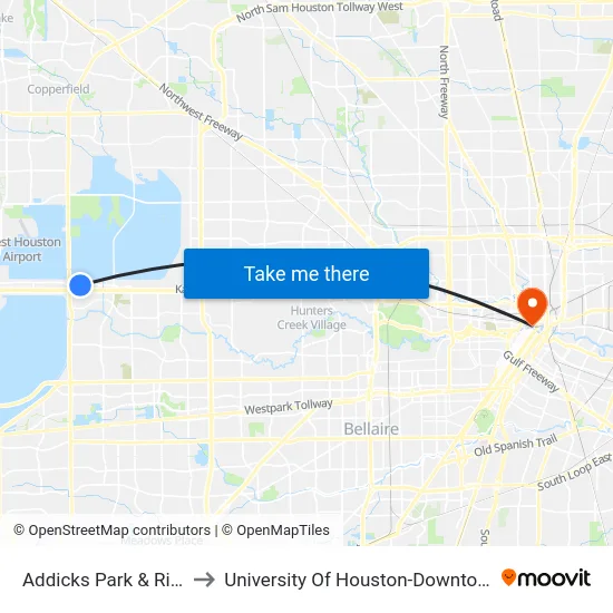 Addicks Park & Ride to University Of Houston-Downtown map