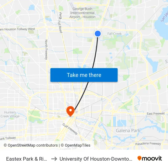 Eastex Park & Ride to University Of Houston-Downtown map