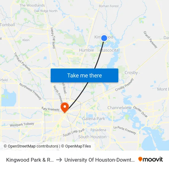 Kingwood Park & Ride to University Of Houston-Downtown map