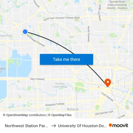 Northwest Station Park & Ride to University Of Houston-Downtown map