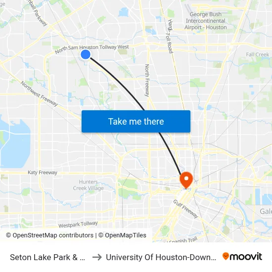 Seton Lake Park & Ride to University Of Houston-Downtown map