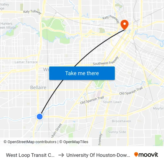 West Loop Transit Center to University Of Houston-Downtown map