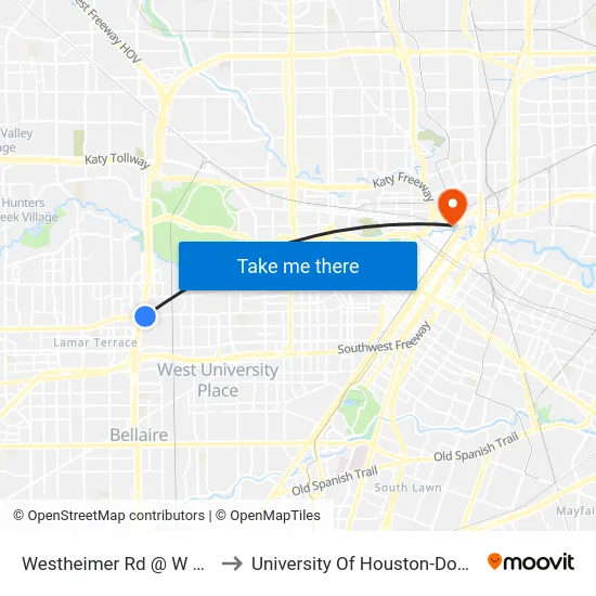 Westheimer Rd @ W Loop S to University Of Houston-Downtown map