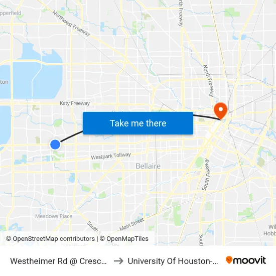 Westheimer Rd @ Crescent Park Dr to University Of Houston-Downtown map