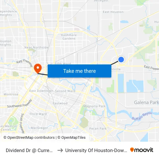 Dividend Dr @ Currency St to University Of Houston-Downtown map