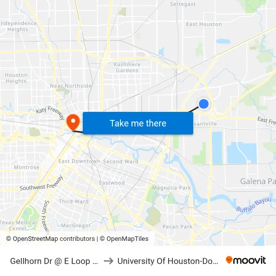 Gellhorn Dr @ E Loop N Mb1 to University Of Houston-Downtown map