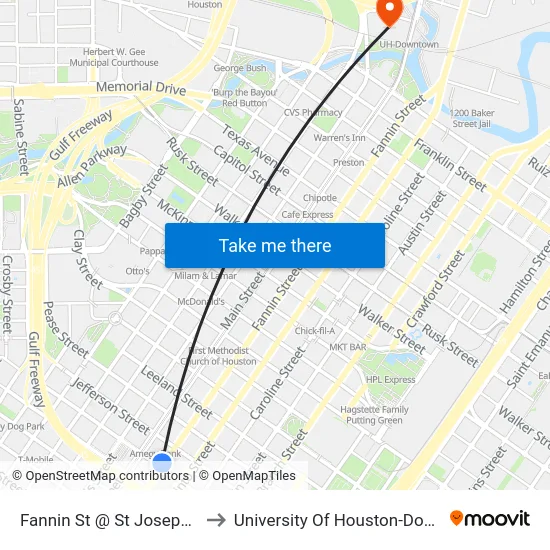 Fannin St @ St Joseph Pkwy to University Of Houston-Downtown map