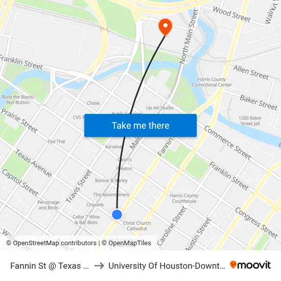 Fannin St @ Texas Ave to University Of Houston-Downtown map