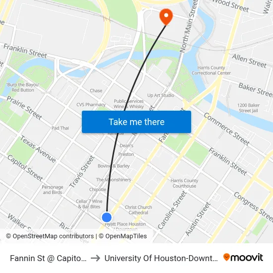 Fannin St @ Capitol St to University Of Houston-Downtown map